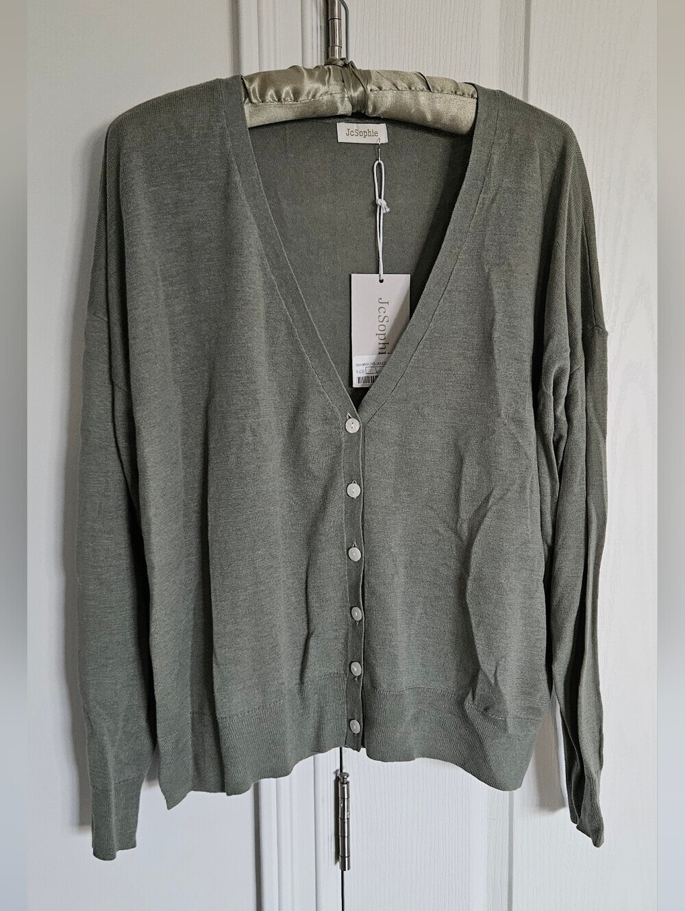 Olive Green V-Neck Button Cardigan Sweater